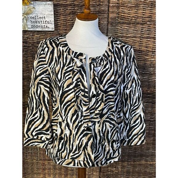 Charter Club Zebra Print Women’s Shacket-Style Jacket/Blazer Top/Gold Button Acc - Picture 3 of 11